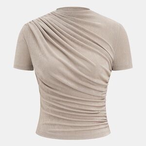 Asymmetric Ruched Short-Sleeve Top - Apricot